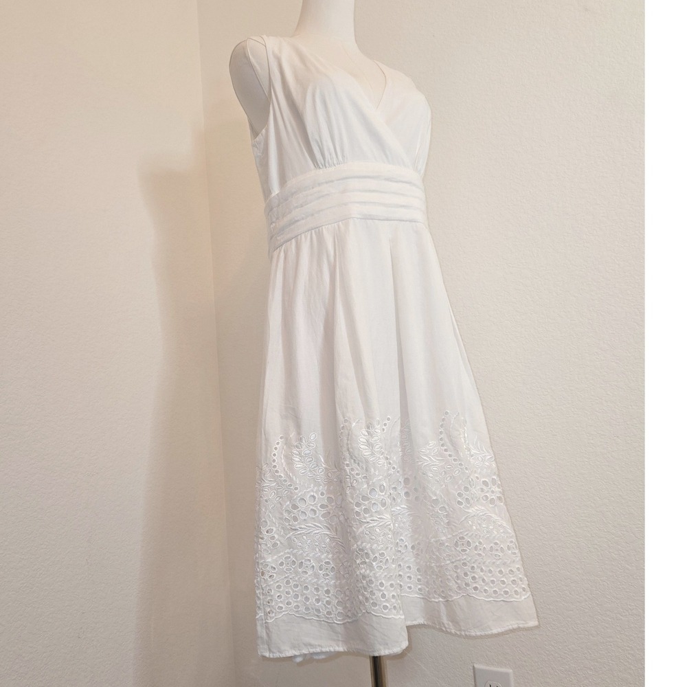 White Eyelet Fit Flare Dress Size 12 Empire Waist Sleeveless Cotton, wedding,